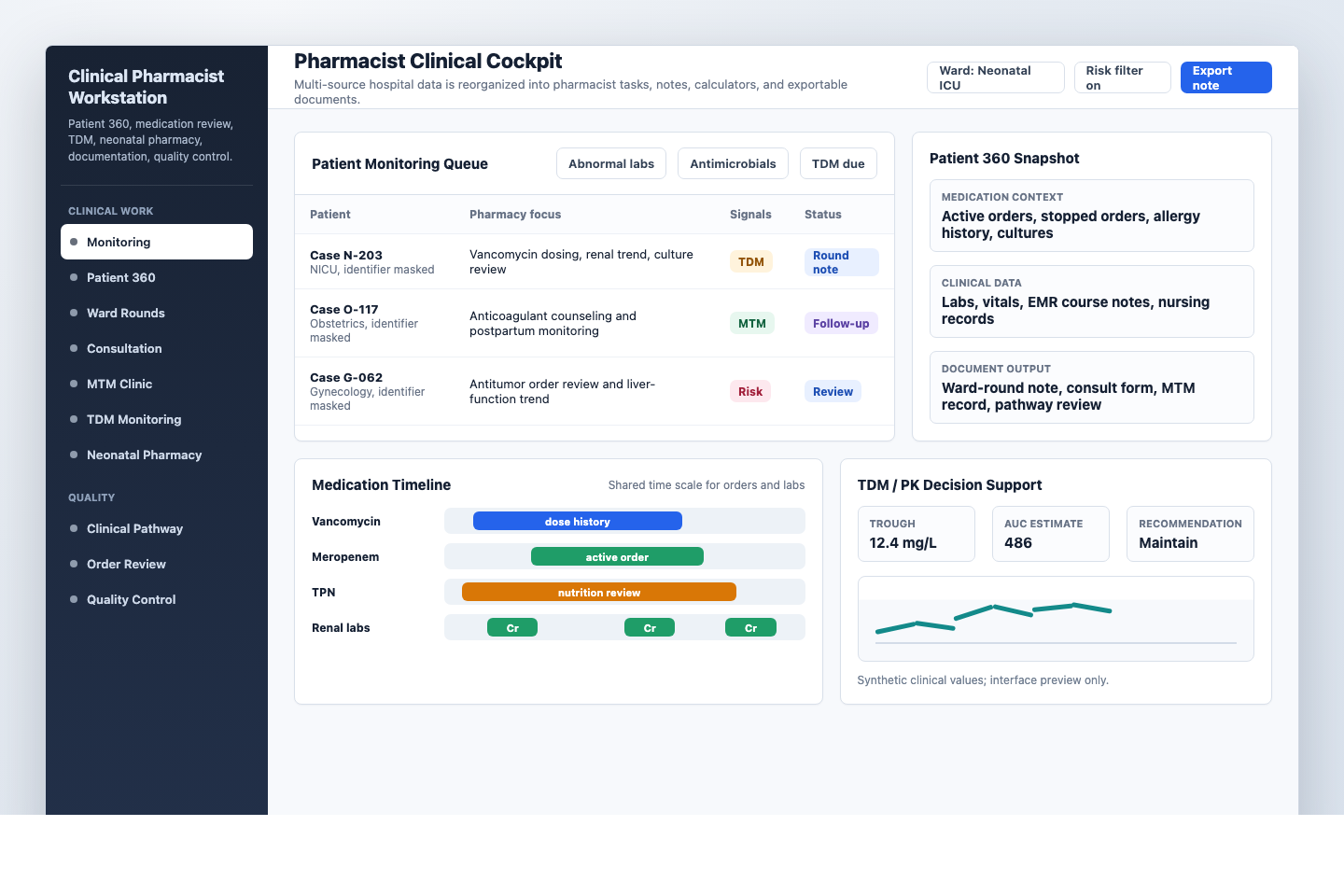 English interface preview of the clinical pharmacist workstation